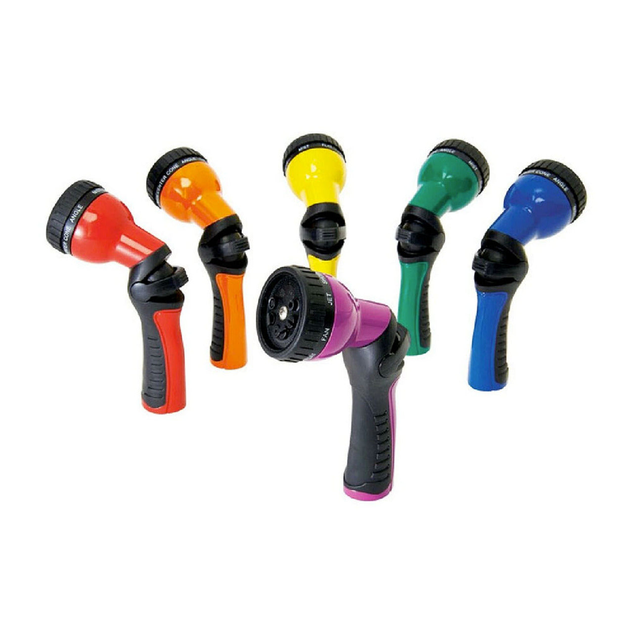Spray gun hose attachments in 6 available colors (red, orange, yellow, green, blue, and purple).