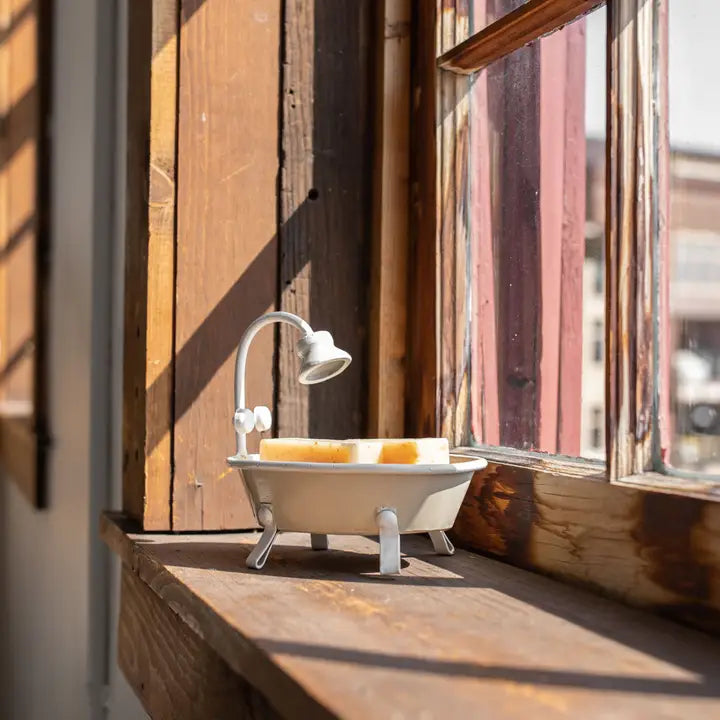 Antique Bathtub Mini Planter Tan Metal Soap Dish/Planter FS