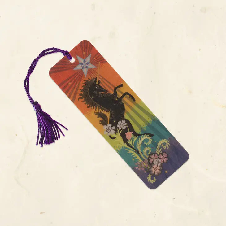 Pride Unicorn Wood Bookmark with Tassel