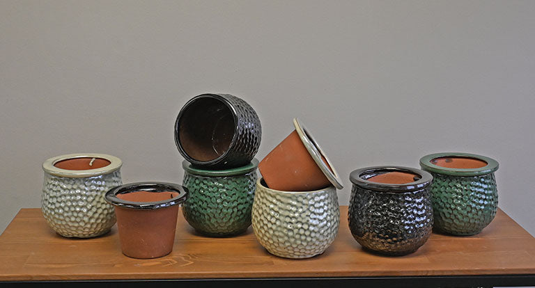 self watering ceramic planter 6" Glazed Self Watering Pot with Dimples