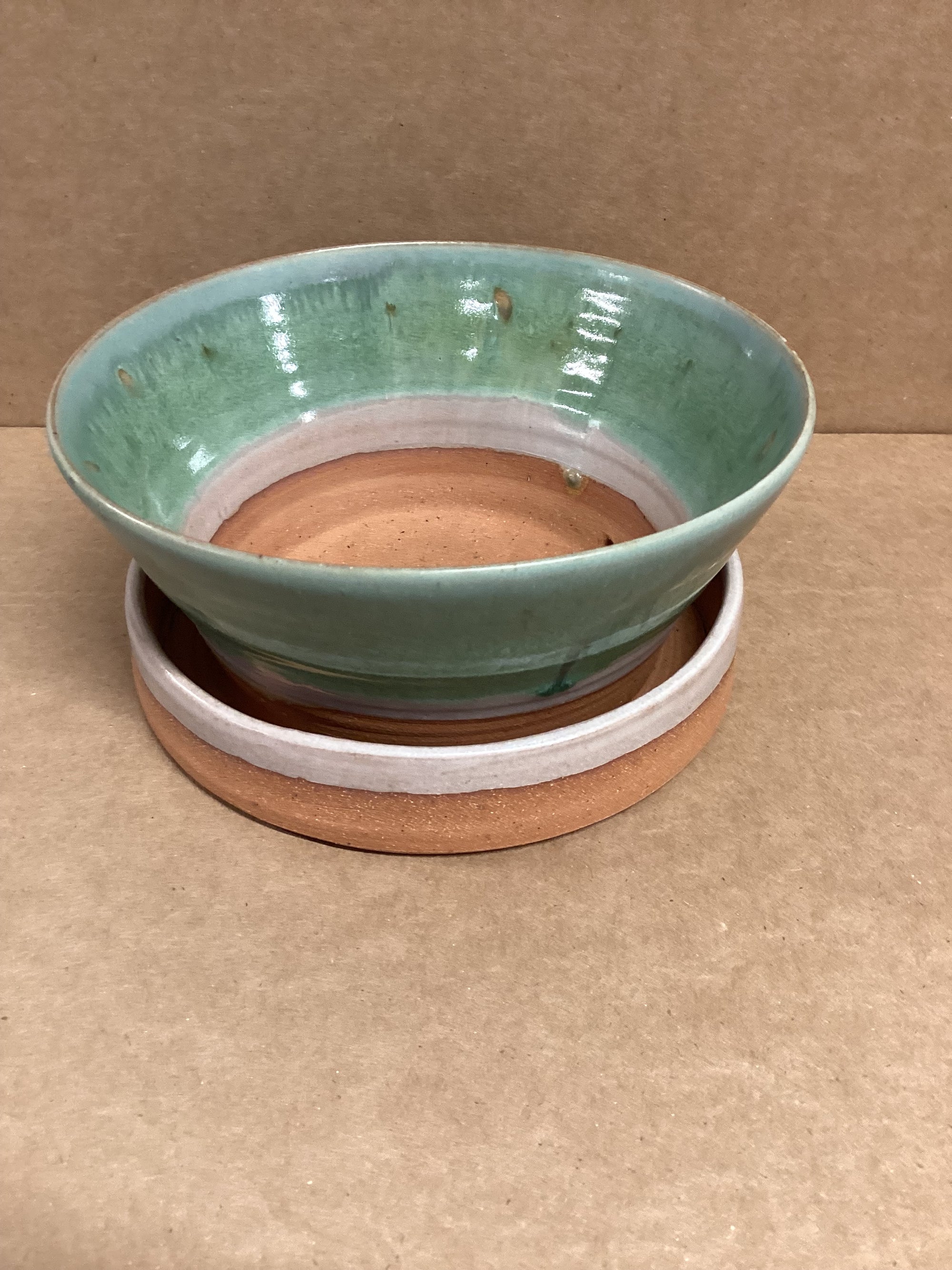 Green and White Planter with Attached Base CC