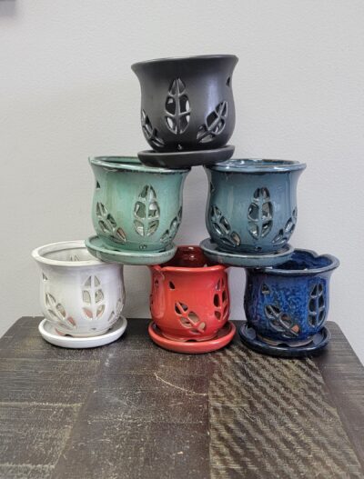 Orchid Pot with Leaf Design