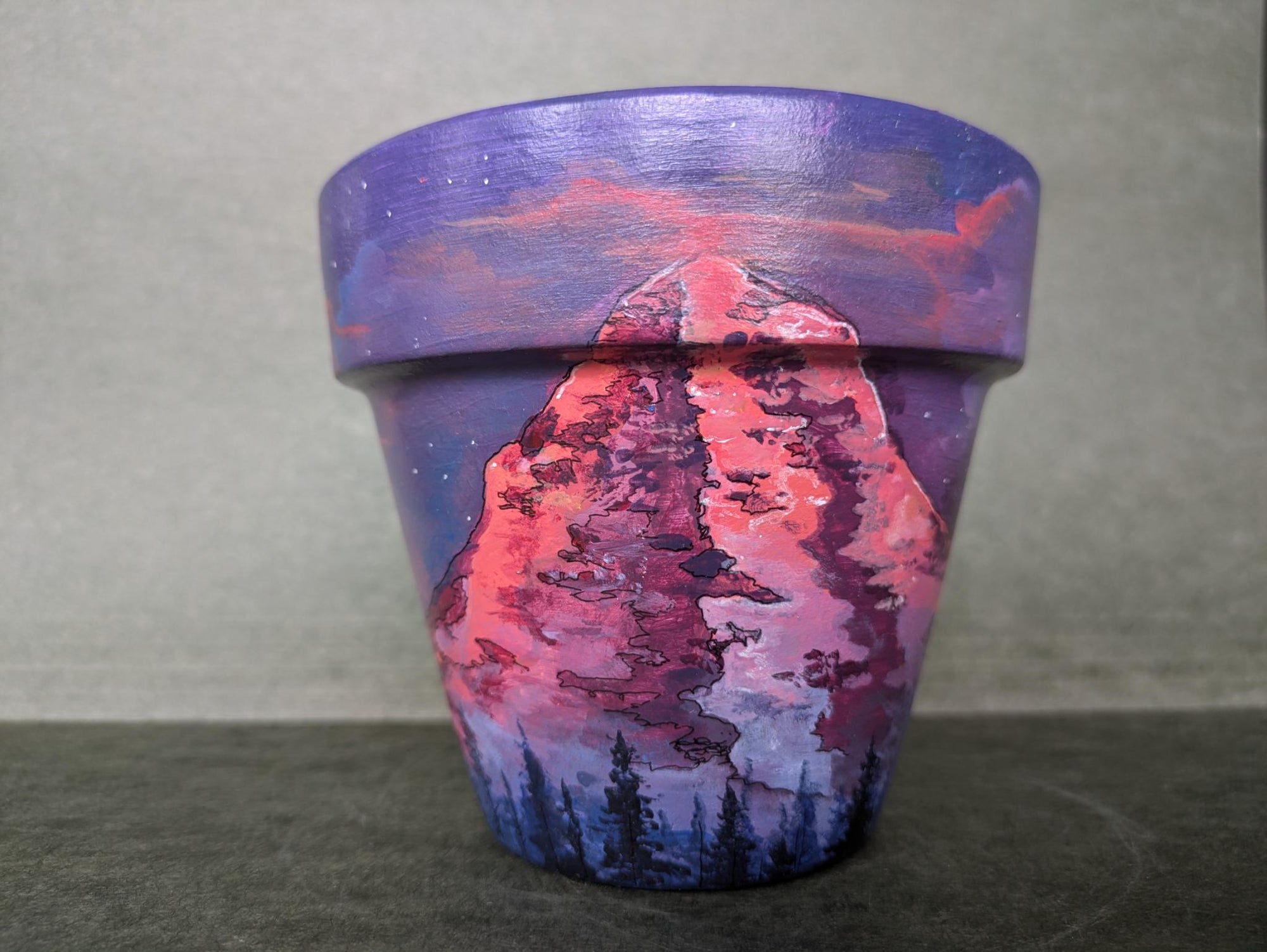 purple planter pot LInda Lu Arts Hand Painted Pots CC