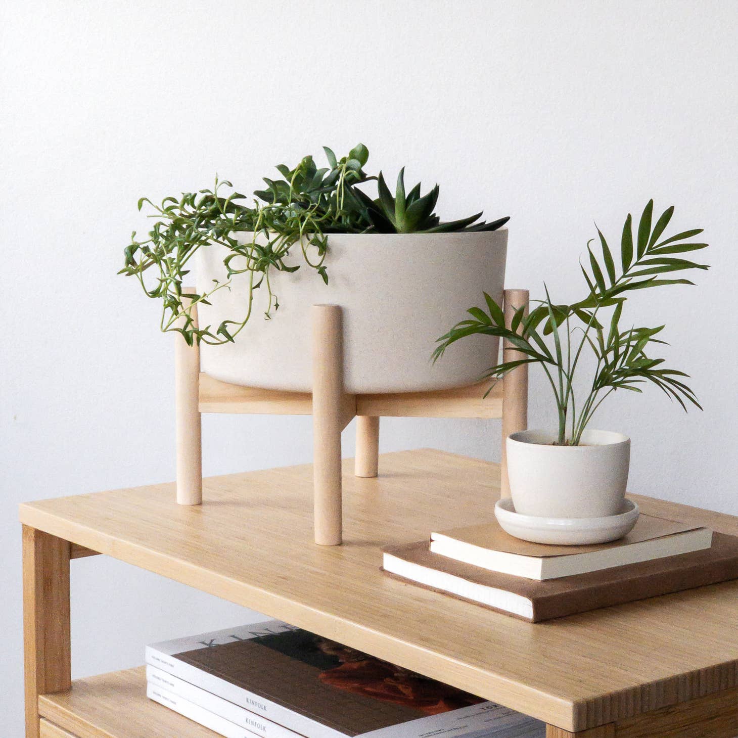 Wide Bamboo Fibre Planter with Stand