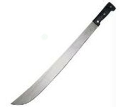 18" silver machete with a black handle. 