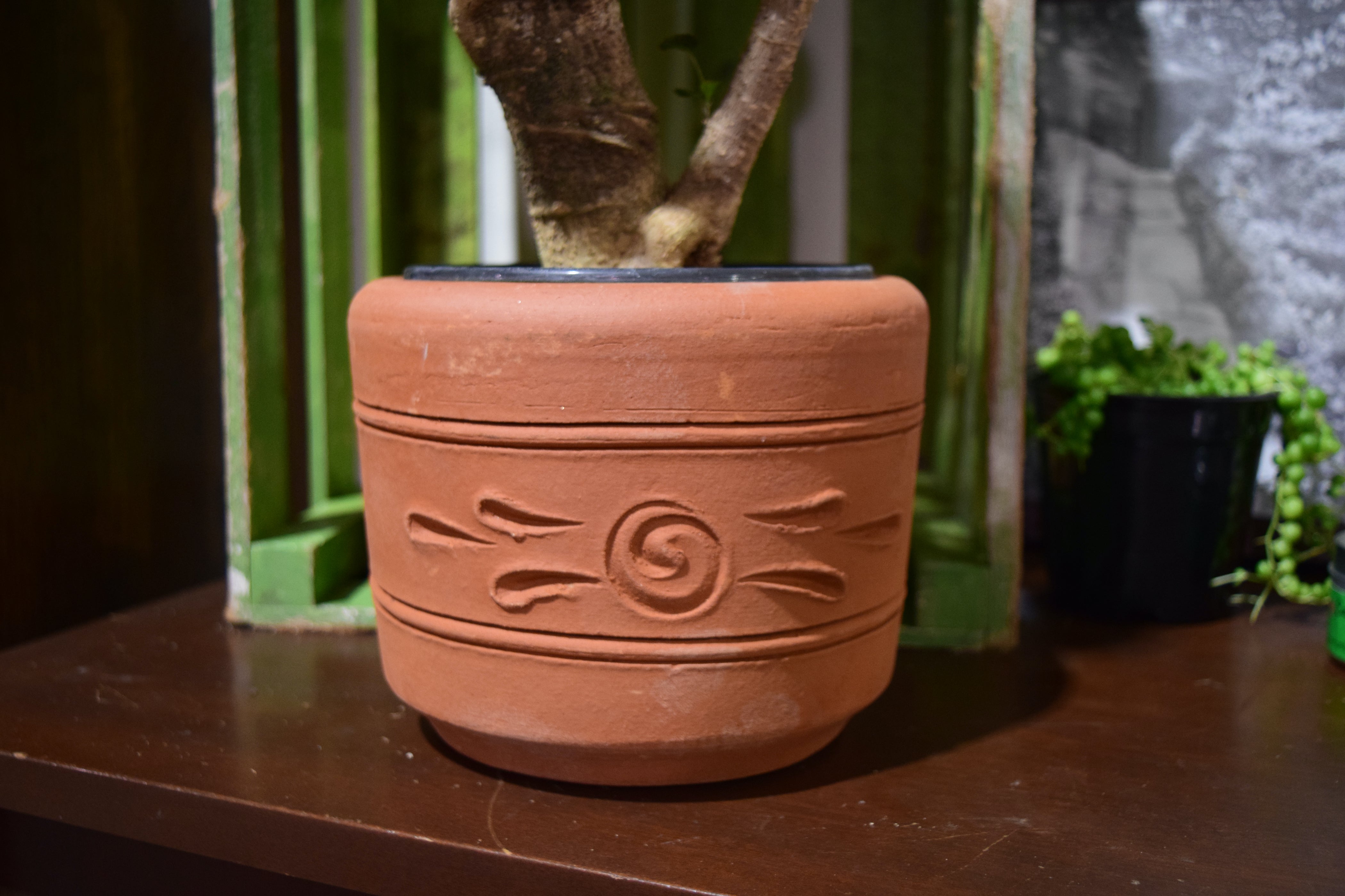 An up close look at the pot and design.