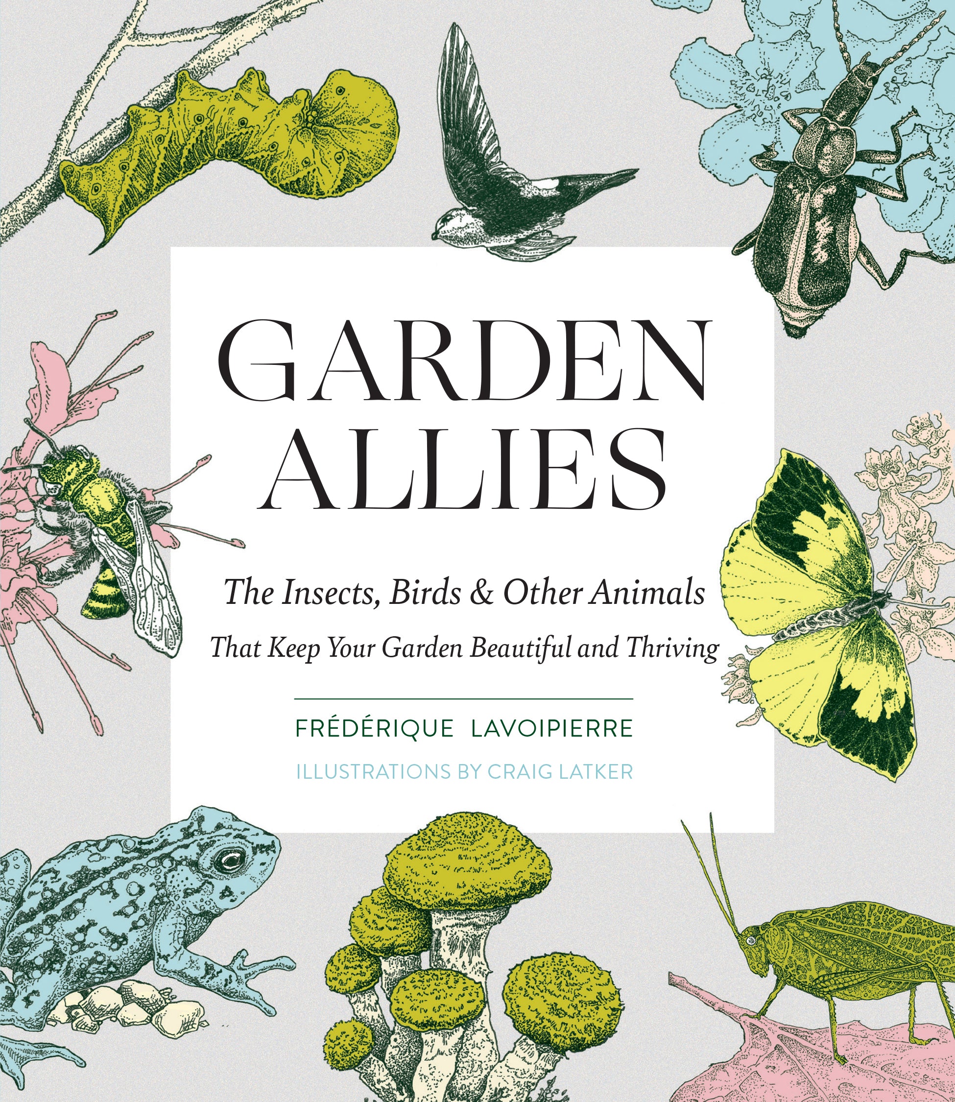A light gray cover with pastel illustrations of butterflies, birds, and more.