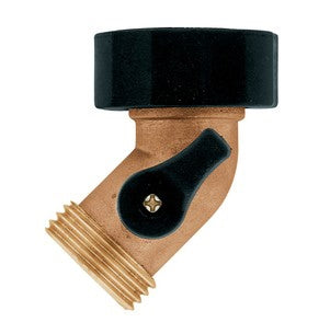 A brass hose connector with a black head.