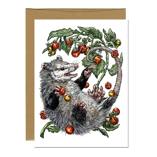 Opossum and Tomatoes Greeting Card